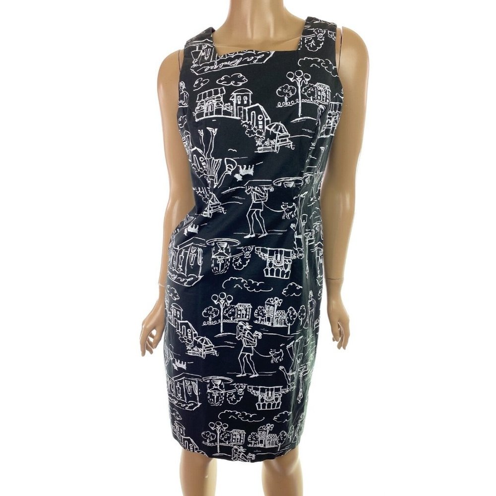 Austin Clothing Co. Sheath Dress Size S Sleeveless Black w White Design